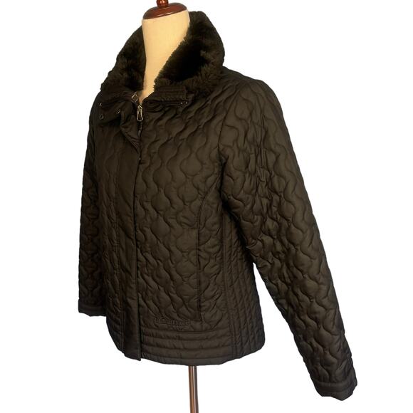 Marmot St Moritz Quilted Faux Fur Collar Zip Front Jacket Black Women's Medium - Picture 4 of 8